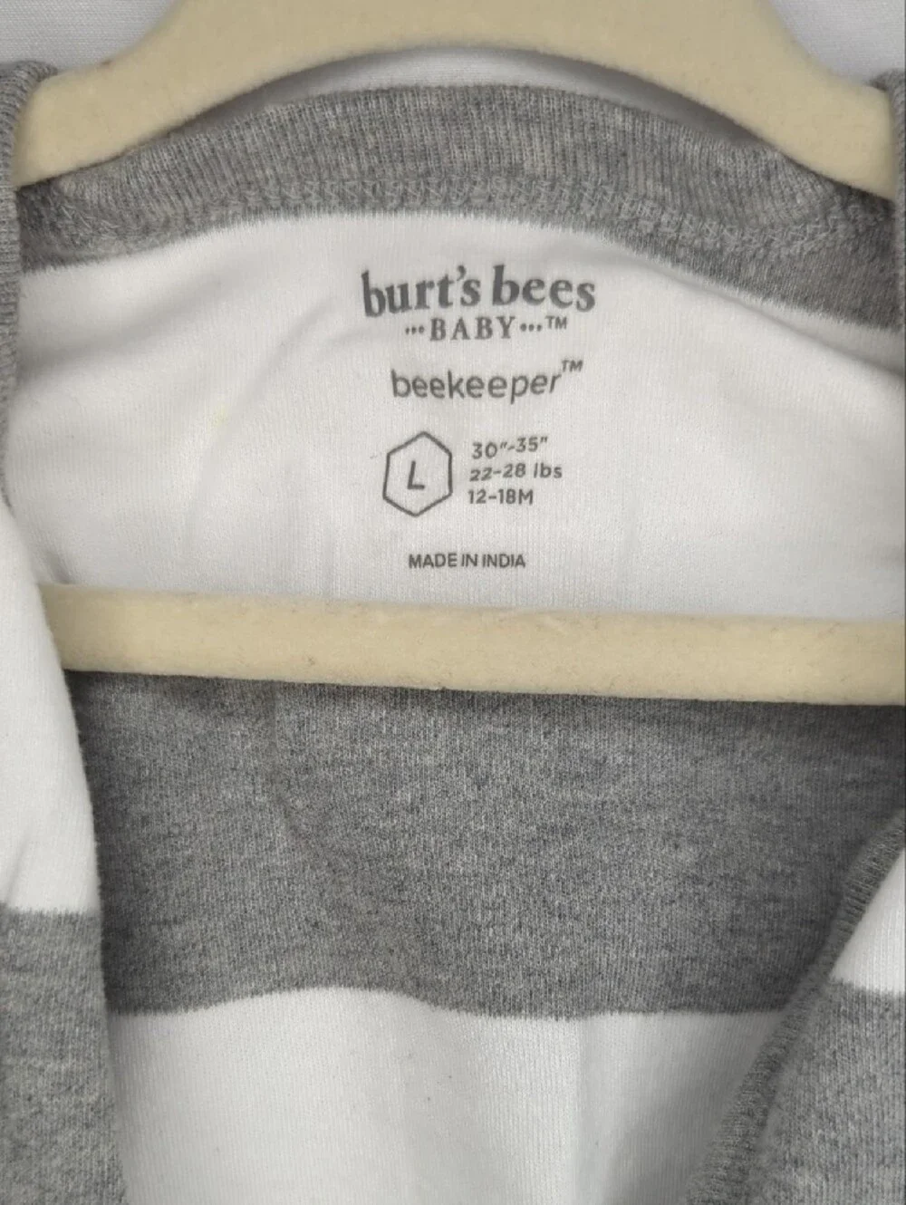 Sleeveless Gray and White Striped Sleep Sack - Size L  12-18M